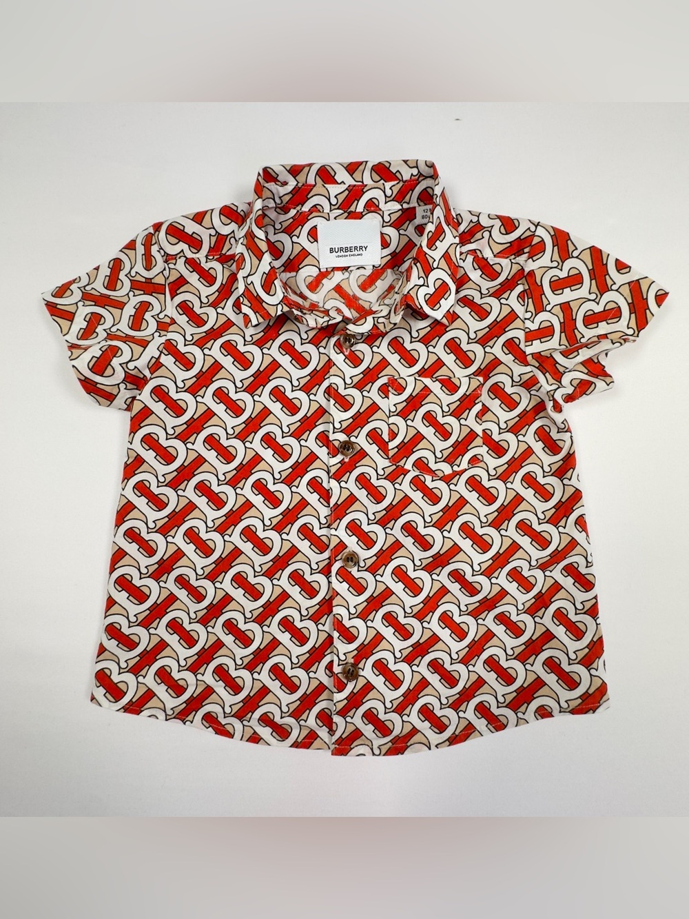 Burberry Baby TB Monogram Button-Front Shirt Size 12M(80cm) 100% Cotton Luxury